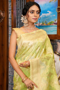 Womens Cotton Green Saree With Blouse Piece