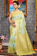 Womens Cotton Green Saree With Blouse Piece