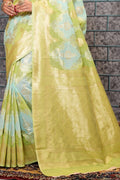 Womens Cotton Green Saree With Blouse Piece