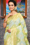 Womens Cotton Green Saree With Blouse Piece