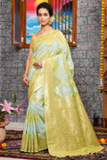 Womens Cotton Green Saree With Blouse Piece
