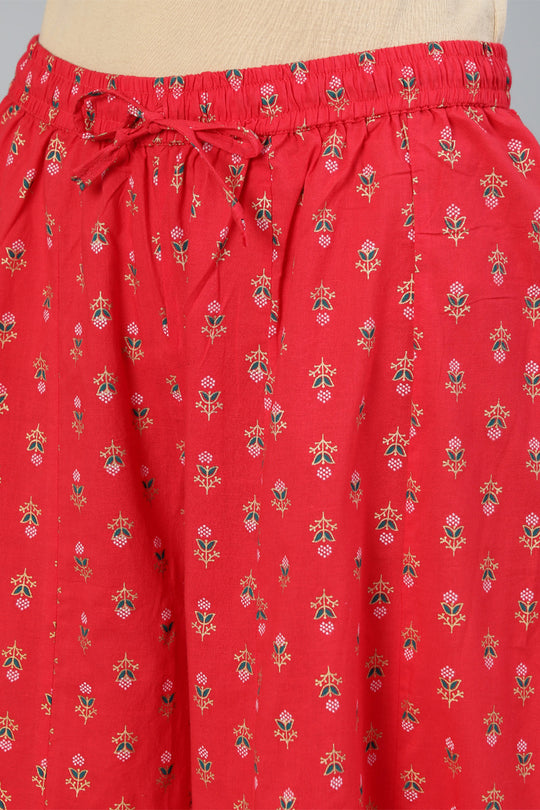 Women's Red Anarkali Kurta With Palazzo & Dupatta