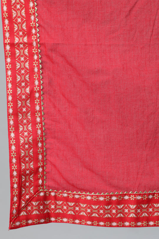 Women's Red Anarkali Kurta With Palazzo & Dupatta