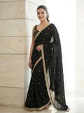 Embroidered Embellished Mirrwork Satin Saree
