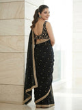 Embroidered Embellished Mirrwork Satin Saree