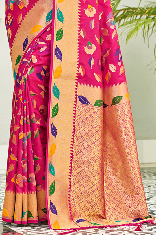 Magenta Banarasi Silk Saree With Blouse