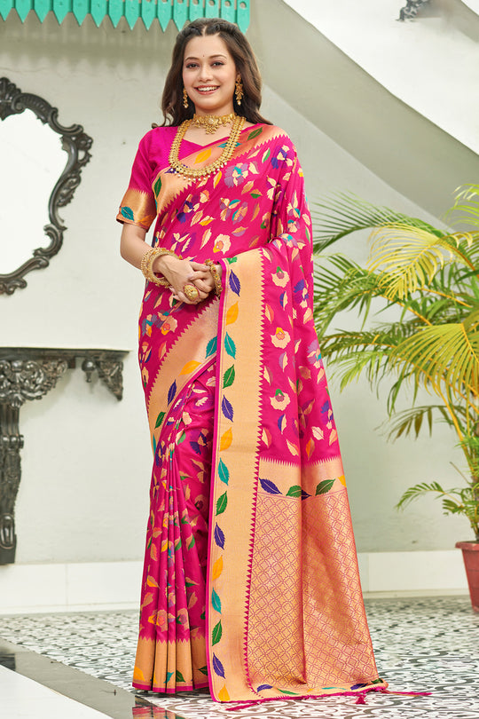 Magenta Banarasi Silk Saree With Blouse