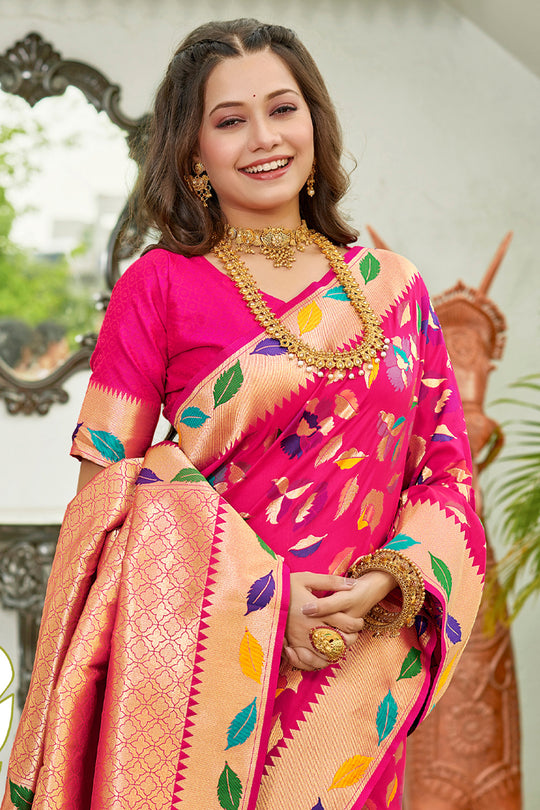 Magenta Banarasi Silk Saree With Blouse