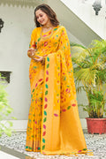 Yellow Banarasi Silk Saree With Blouse