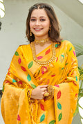Yellow Banarasi Silk Saree With Blouse