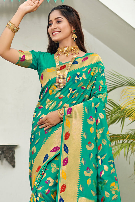 Sea Green Banarasi Silk Saree With Blouse