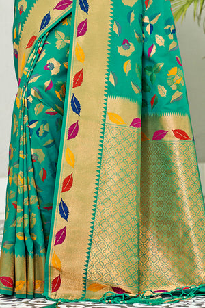 Sea Green Banarasi Silk Saree With Blouse