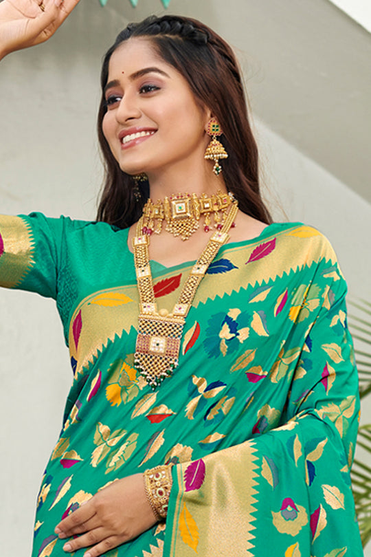 Sea Green Banarasi Silk Saree With Blouse