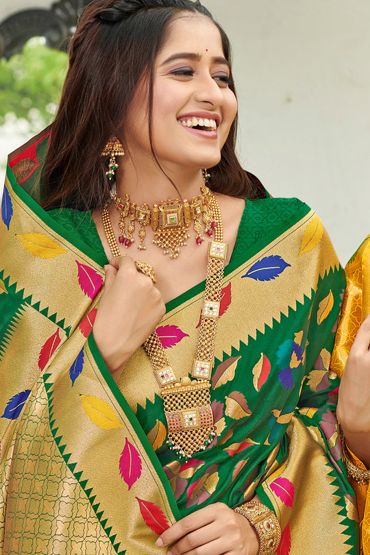 Dark Green Banarasi Silk Saree With Blouse