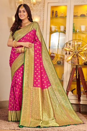 Magenta Banarasi Silk Saree With Blouse