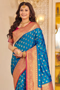 Sky Blue Banarasi Silk Saree With Blouse