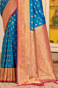 Sky Blue Banarasi Silk Saree With Blouse