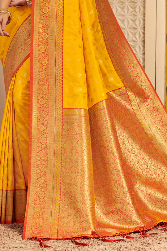 Mustard Banarasi Silk Saree With Blouse