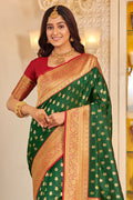 Dark Green Banarasi Silk Saree With Blouse