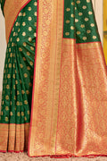 Dark Green Banarasi Silk Saree With Blouse