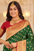 Dark Green Banarasi Silk Saree With Blouse