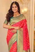 Peach Banarasi Silk Saree With Blouse