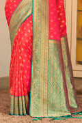 Peach Banarasi Silk Saree With Blouse