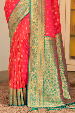 Peach Banarasi Silk Saree With Blouse