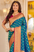 Sea Green Banarasi Silk Saree With Blouse