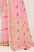 Pink Linen Saree With Blouse