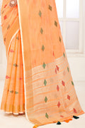 Orange Linen Saree With Blouse