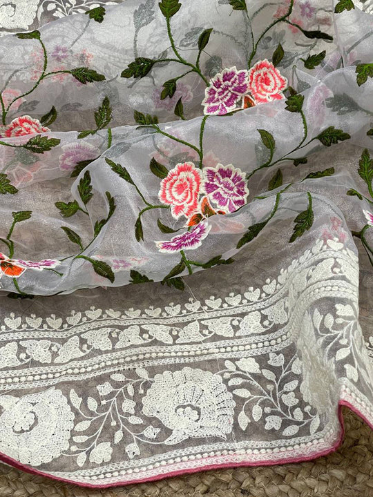 White Organza Saree With Blouse Piece