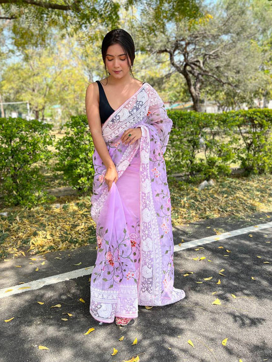 Lavender Organza Saree With Blouse Piece