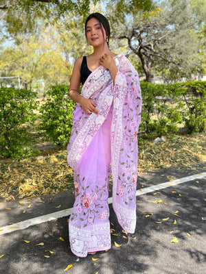 Lavender Organza Saree With Blouse Piece