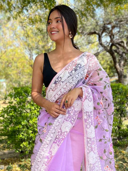 Lavender Organza Saree With Blouse Piece