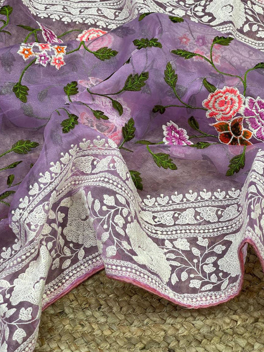 Lavender Organza Saree With Blouse Piece
