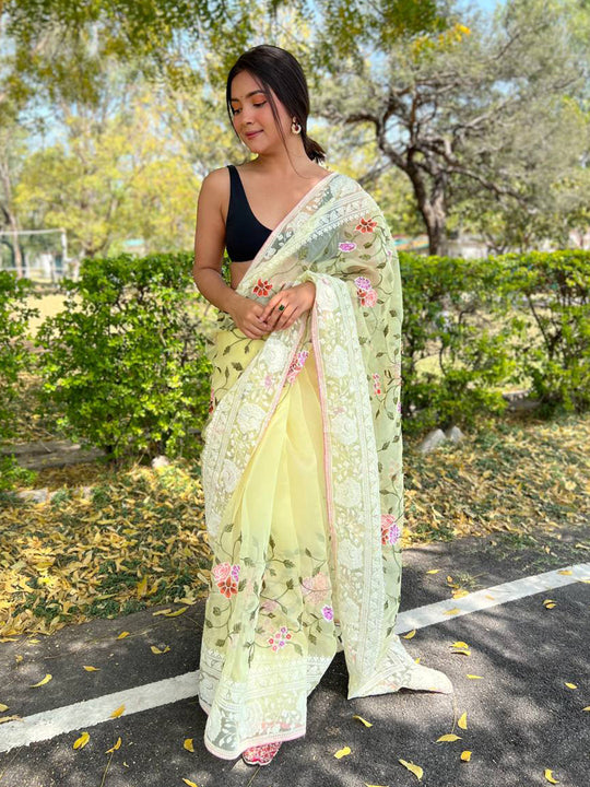 Yellow Organza Saree With Blouse Piece