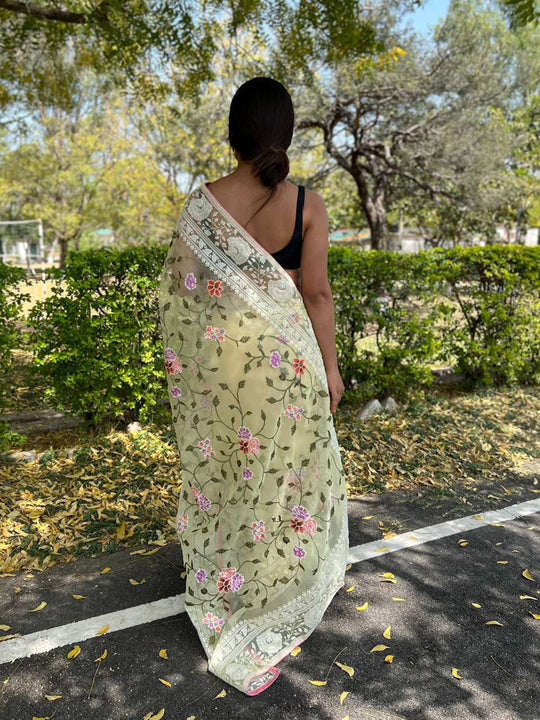 Yellow Organza Saree With Blouse Piece