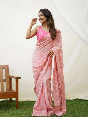 Peach Georgette Saree With Blouse Piece
