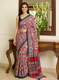 Printed Bandhani Ajrak Mirrorwork Saree