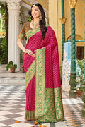 Magenta Banarasi Silk Saree With Blouse Piece