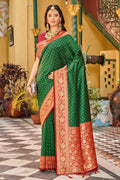 Green Banarasi Silk Saree With Blouse Piece