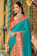 Sky Blue Banarasi Silk Saree With Blouse Piece