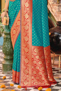 Sky Blue Banarasi Silk Saree With Blouse Piece