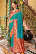 Sky Blue Banarasi Silk Saree With Blouse Piece