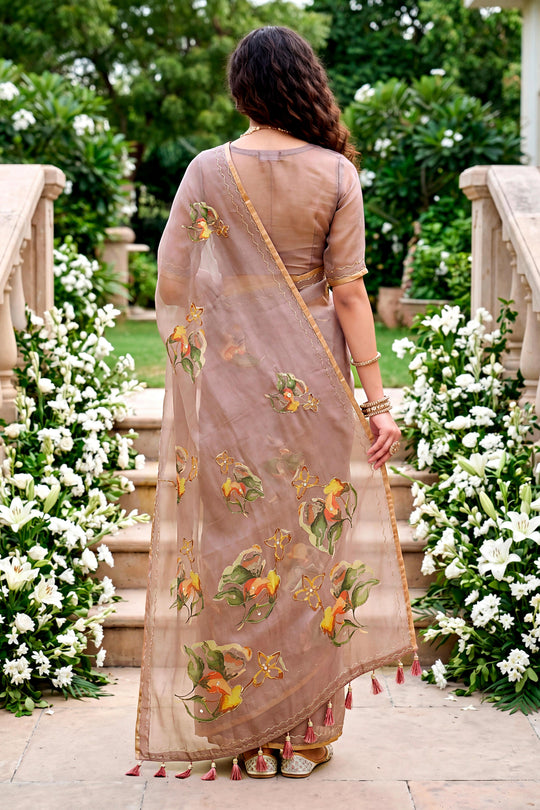 Purple Cotton Print Woven Work Traditional Saree