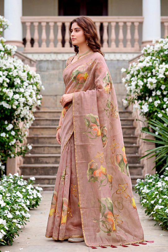 Purple Cotton Print Woven Work Traditional Saree