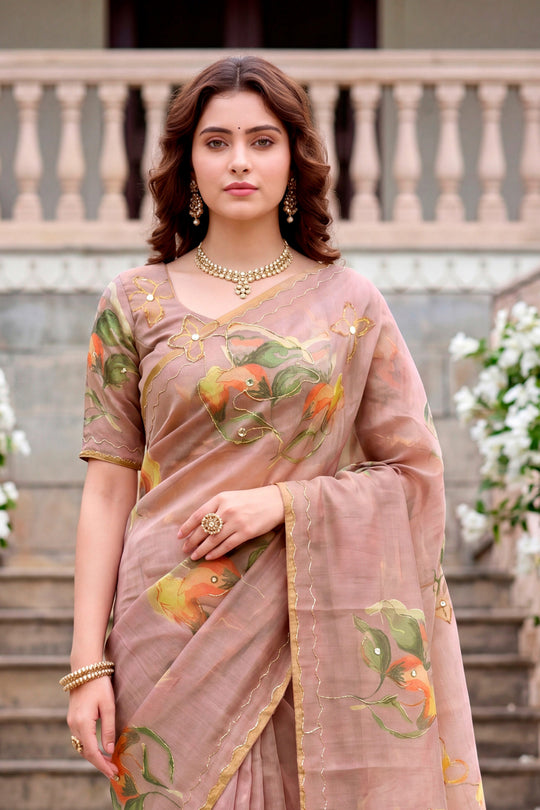 Purple Cotton Print Woven Work Traditional Saree