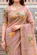 Purple Cotton Print Woven Work Traditional Saree