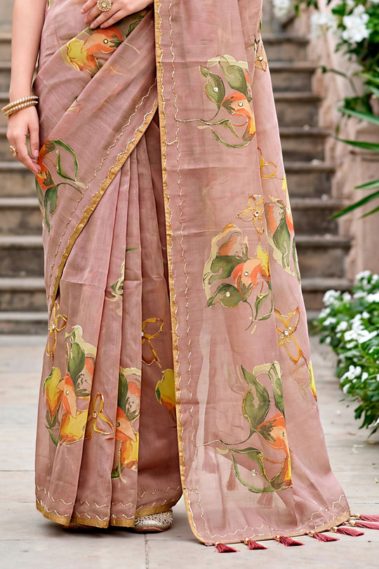 Purple Cotton Print Woven Work Traditional Saree